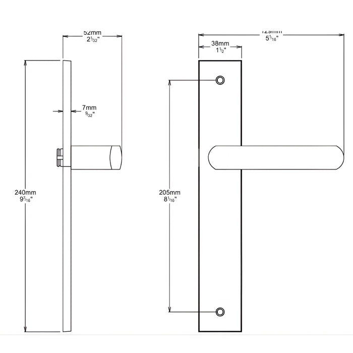 Line Drawing Iver Osaka Lever Rectangular Backplate Passage Kit Brushed Brass 15360KPASS60 - The Blue Space