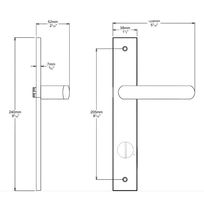Line Drawing Iver Osaka Lever Rectangular Backplate Privacy Kit with Privacy Turn Matte Black 12860KPRIV60 - The Blue Space