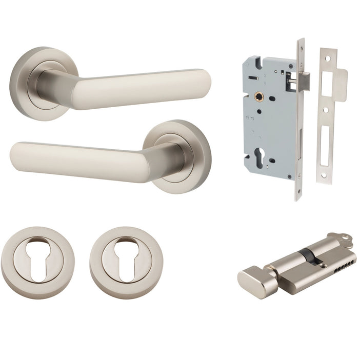 Iver Osaka Lever Round Rose Entrance Kit with Separate High Security Lock Satin Nickel 20779KENTR60KT - The Blue Space