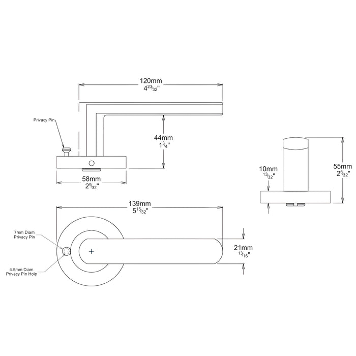 Line Drawings Iver Osaka Lever Round Rose (Inbuilt Privacy) Brushed Brass 20776KIBPRIV60 - The Blue Space