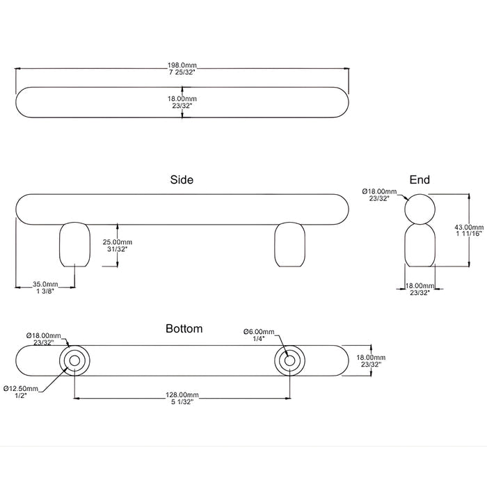 Line Drawing Iver Puerto 128mm Cabinet Pull Handle Matte Black 24033 - The Blue Space