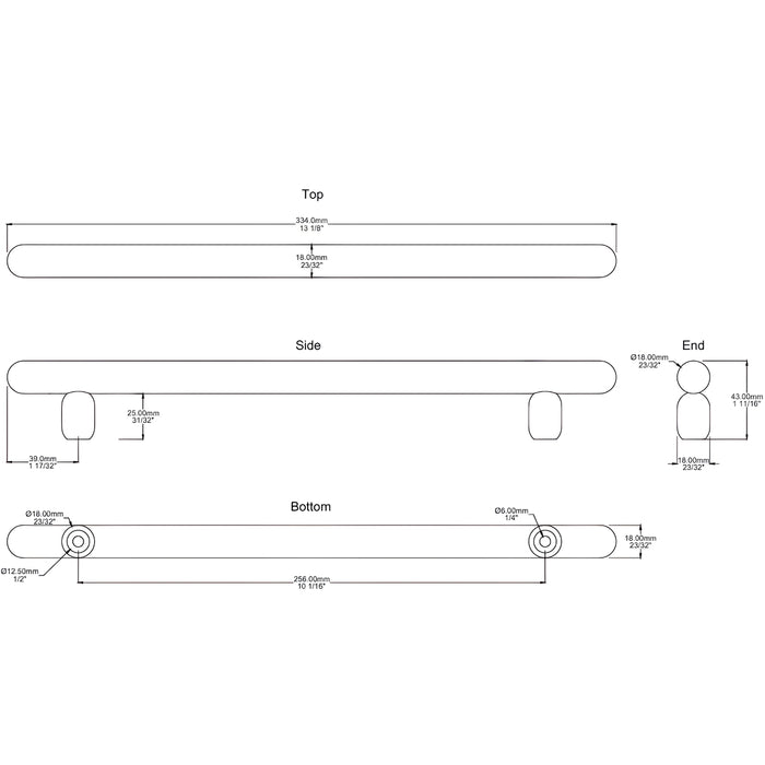 Line Drawing Iver Puerto 256mm Cabinet Pull Handle Polished Chrome 24054 - The Blue Space