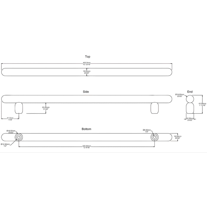 Line Drawing Iver Puerto 320mm Cabinet Pull Handle Signature Brass 24062 - The Blue Space
