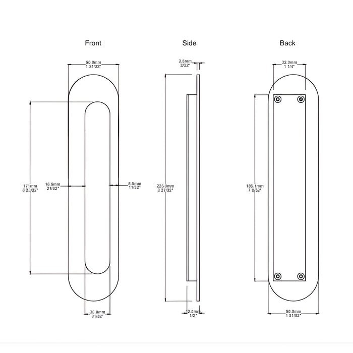 Line Drawing Iver Puerto Flush Pull Matte Black 24163 - The Blue Space