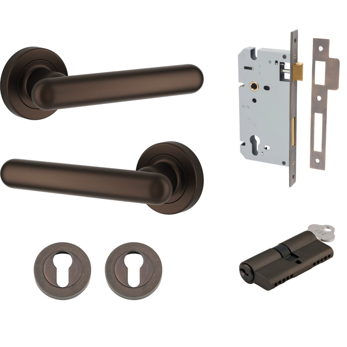 Iver Puerto Lever Round Rose Entrance Kit with Separate High Security Lock Key/Key Signature Brass 24002KENTR60KK - The Blue Space