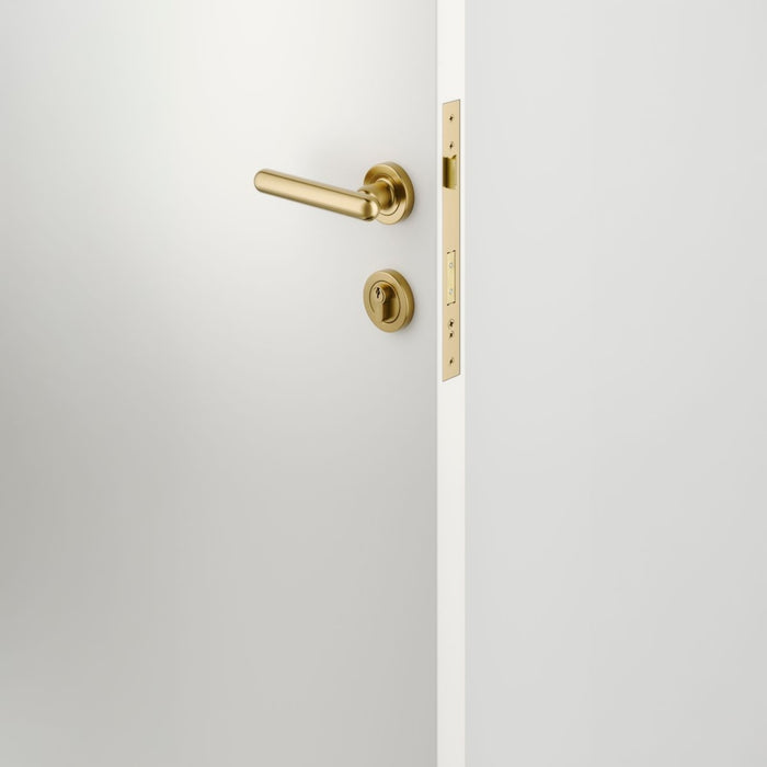 Lifestyle Iver Puerto Lever Round Rose Entrance Kit with Separate High Security Lock Key/Key Brushed Gold PVD 24000KENTR60KK - The Blue Space