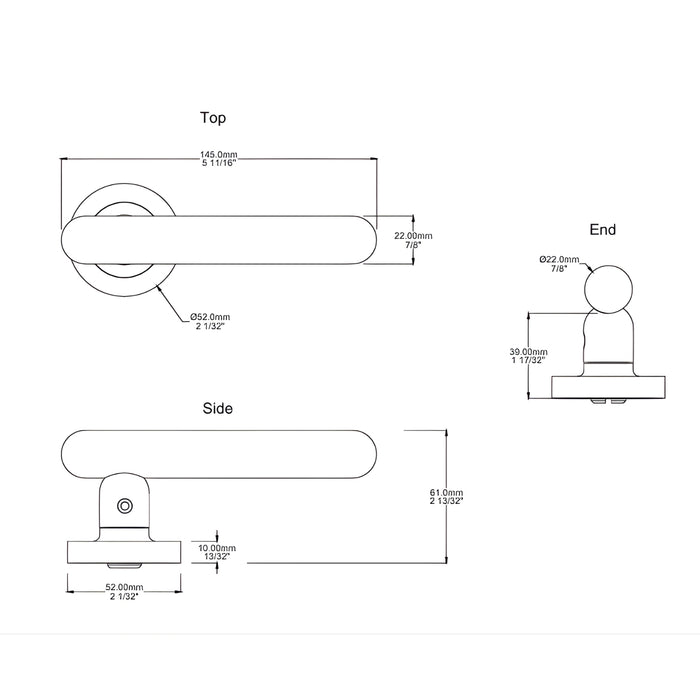 Line Drawing Iver Puerto Lever Round Rose Entrance Kit with Separate High Security Lock Key/Key Brushed Gold PVD 24000KENTR60KK - The Blue Space