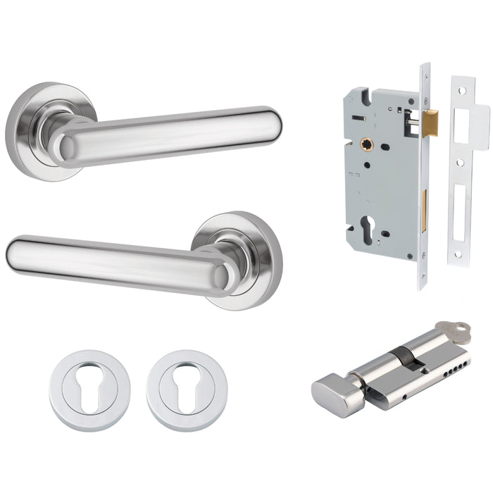Iver Puerto Lever Round Rose Entrance Kit with Separate High Security Lock Key/Thumb Polished Chrome 24004KENTR60KT - The Blue Space