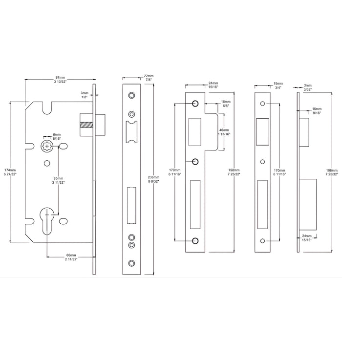 Mortice Lock Iver Puerto Lever Round Rose Entrance Kit with Separate High Security Lock Key/Thumb Polished Chrome 24004KENTR60KT - The Blue Space