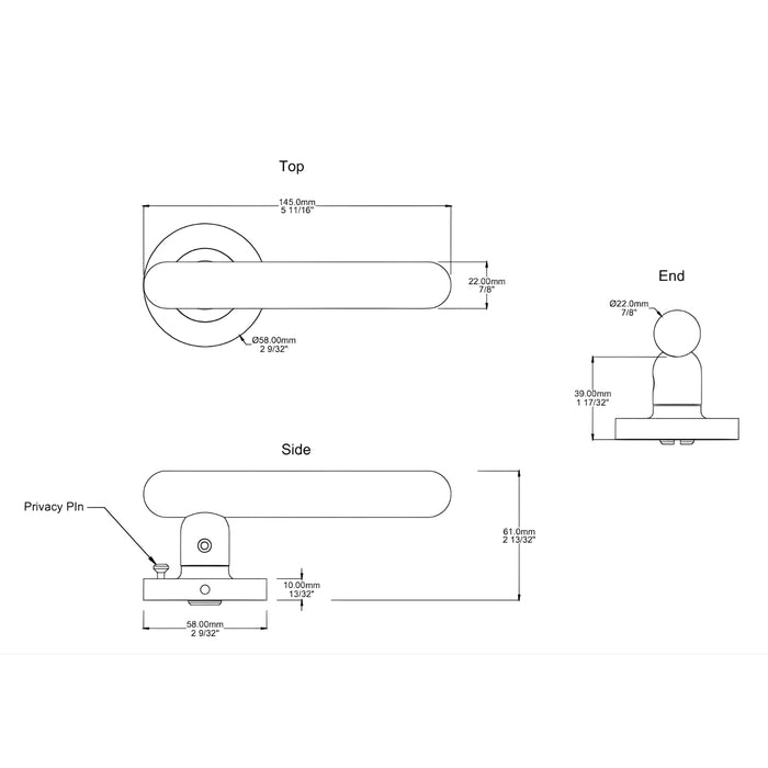 Line Drawing Iver Puerto Lever Round Rose (Inbuilt Privacy) Matte Black 24003KIBPRIV60 - The Blue Space