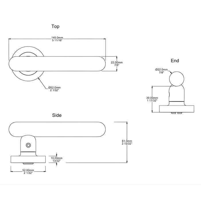 Line Drawing Iver Puerto Lever Round Rose Passage Kit Satin Nickel 24005KPASS60 - The Blue Space