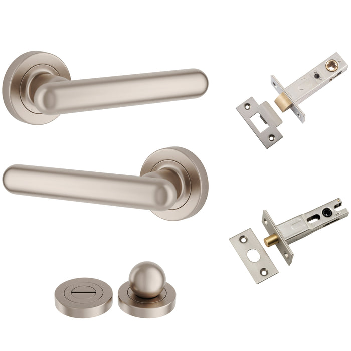 Iver Puerto Lever Round Rose Privacy Kit with Separate Privacy Turn Satin Nickel 24005KPRIV60 - The Blue Space