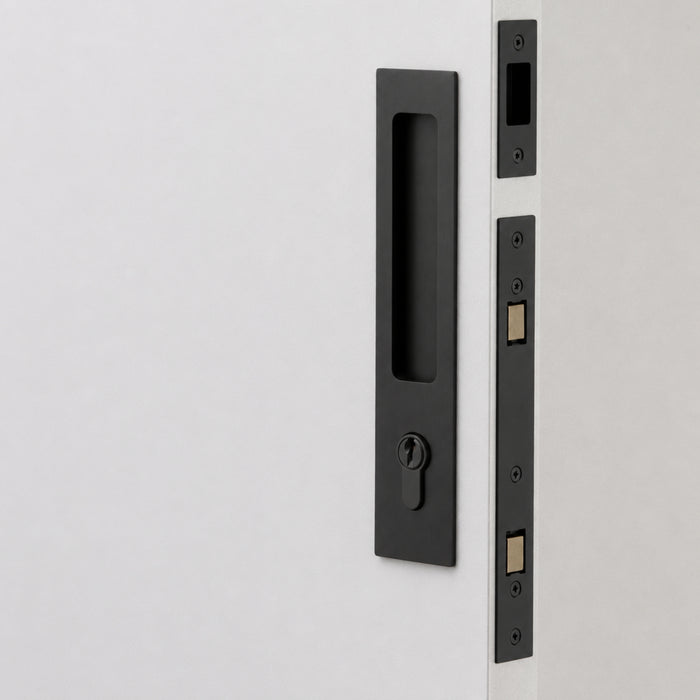 Project Image Iver Rectangular Sliding Door Pull Entrance Kit with High Security Lock Matte Black 21413E - The Blue Space
