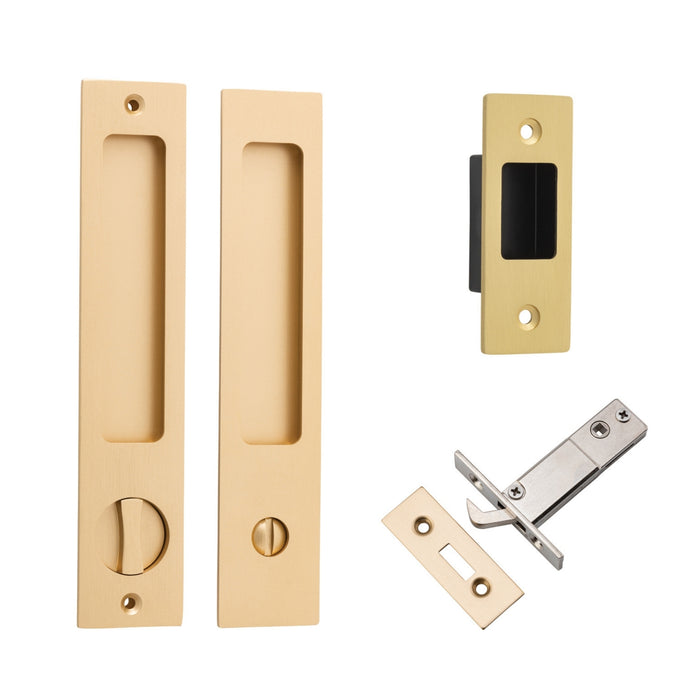Iver Rectangular Sliding Door Pull Privacy Kit with Privacy Turn Brushed Brass 21416P - The Blue Space
