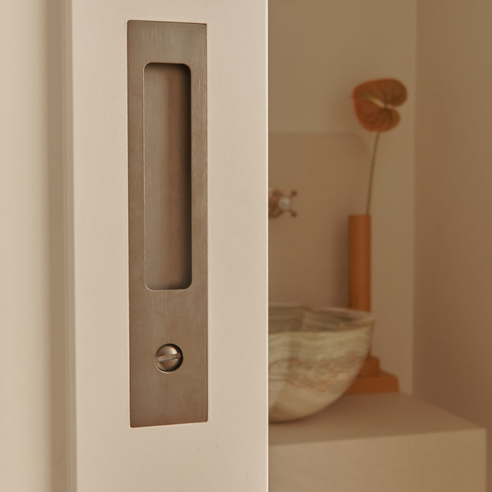 Project Image Iver Rectangular Sliding Door Pull Privacy Kit with Privacy Turn Satin Nickel 21419P - The Blue Space
