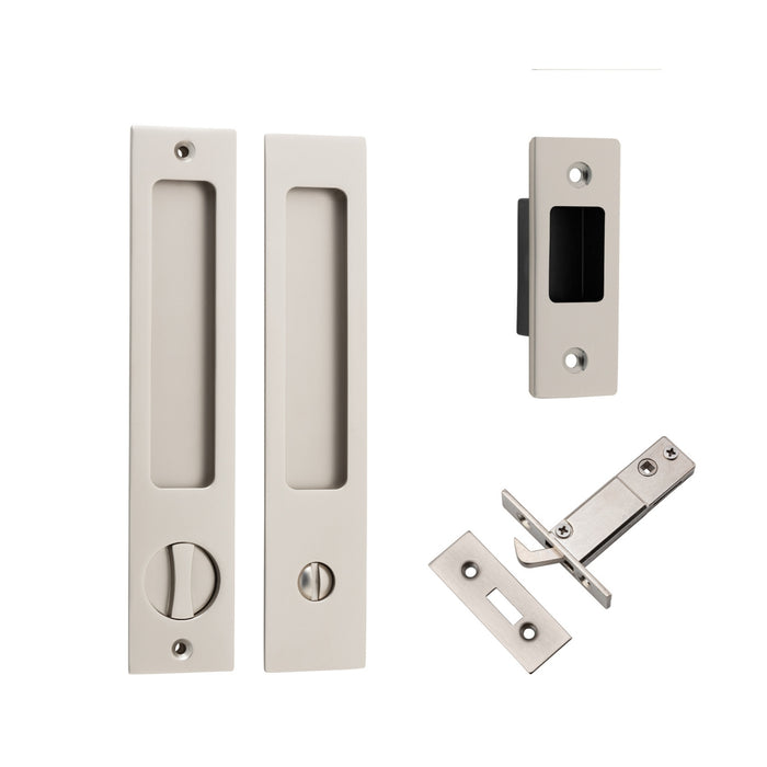 Iver Rectangular Sliding Door Pull Privacy Kit with Privacy Turn Satin Nickel 21419P - The Blue Space