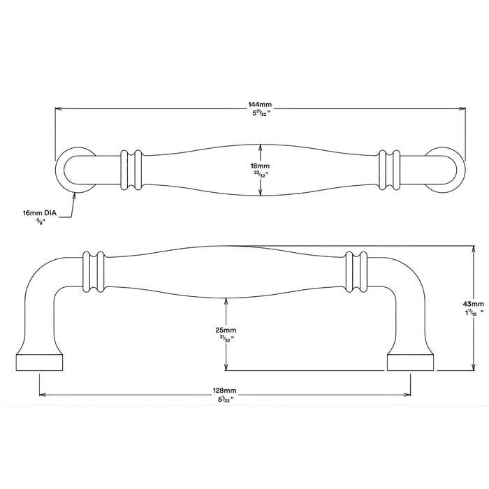 Line Drawing Iver Sarlat 128mm Cabinet Pull Handle Brushed Gold PVD 17104 - The Blue Space