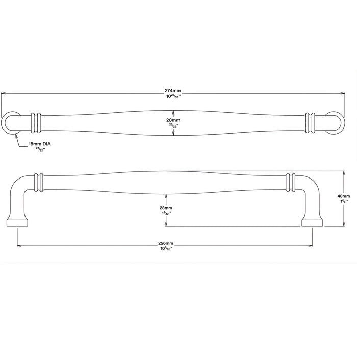 Line Drawing Iver Sarlat 256mm Cabinet Pull Handle Brushed Brass 21086 - The Blue Space