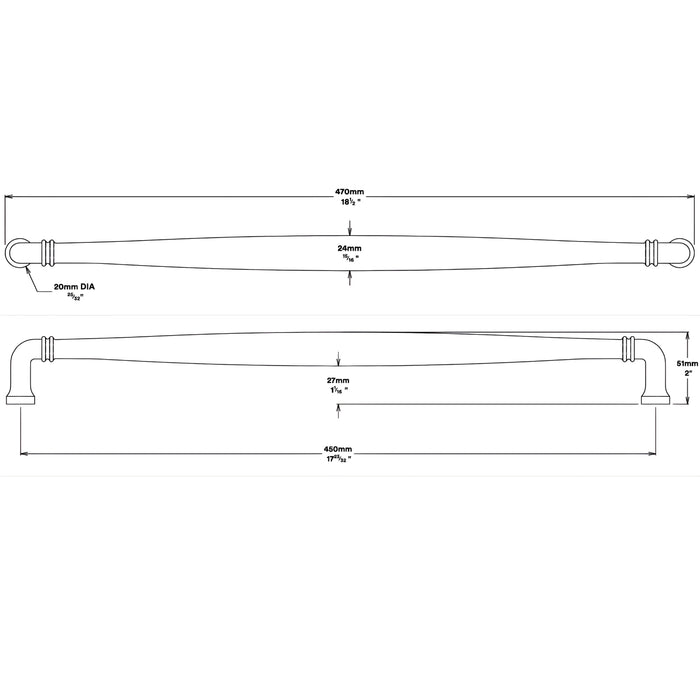 Line Drawing Iver Sarlat 450mm Cabinet Pull Handle Signature Brass 21101 - The Blue Space