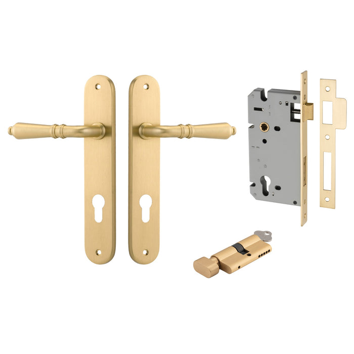 Iver Sarlat Lever Oval Backplate Entrance Kit with High Security Lock Brushed Gold  16224KENTR60KT - The Blue Space