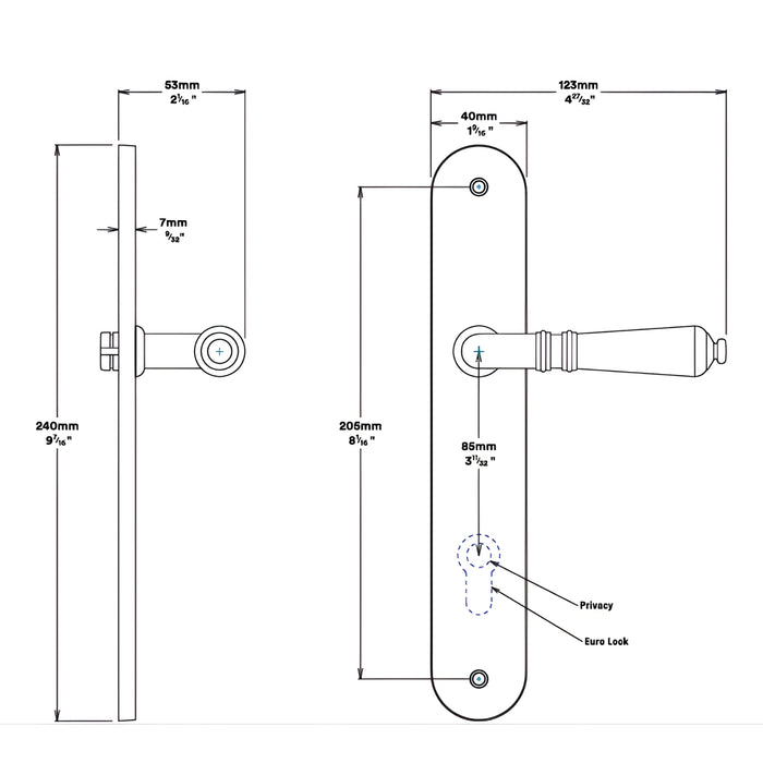 Line Drawing Iver Sarlat Lever Oval Backplate Entrance Kit with High Security Lock Matte Black 12724KENTR60KT - The Blue Space