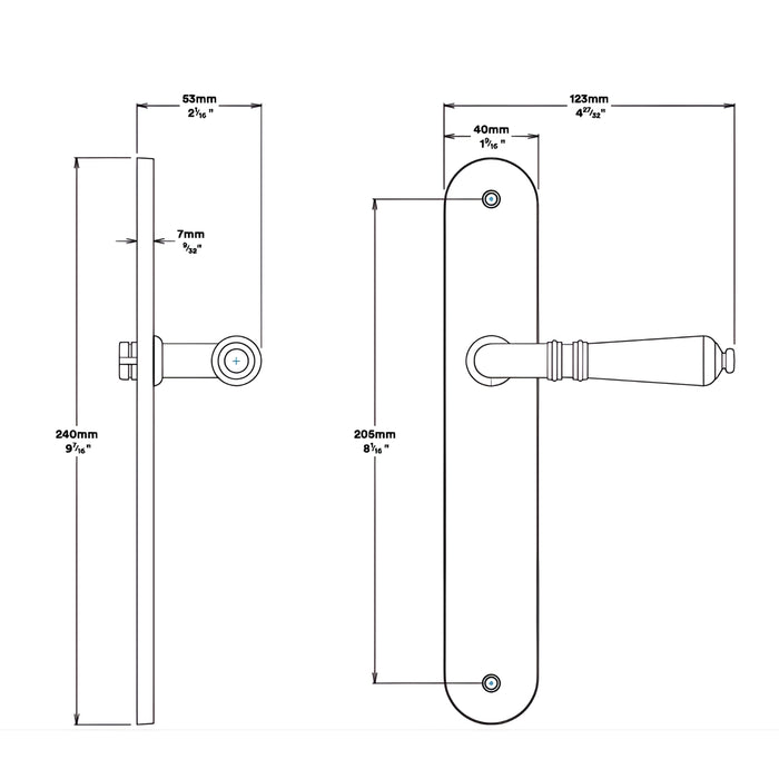Line Drawing Iver Sarlat Lever Oval Backplate Passage Kit Brushed Brass 15224KPASS60 - The Blue Space