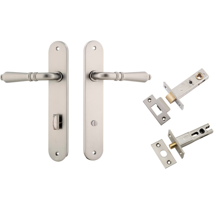 Iver Sarlat Lever Oval Backplate Privacy Kit with Privacy Turn Satin Nickel 14724KPRIV60 - The Blue Space