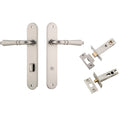 Iver Sarlat Lever Oval Backplate Privacy Kit with Privacy Turn Satin Nickel 14724KPRIV60 - The Blue Space