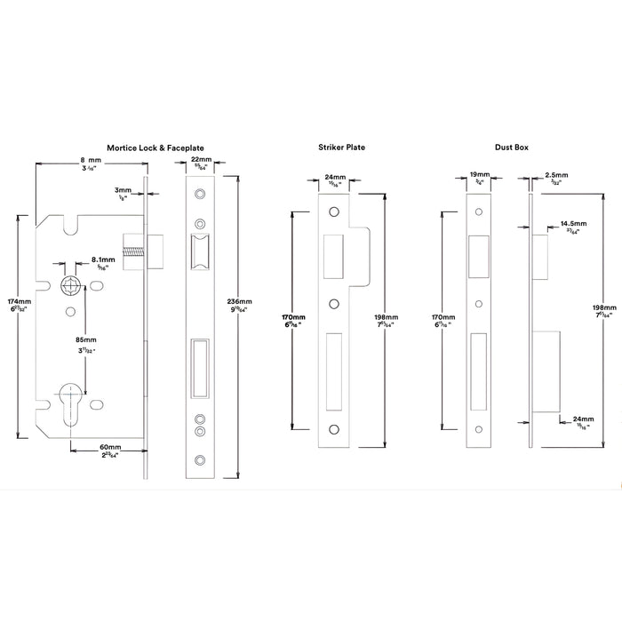 Mortice Lock Iver Sarlat Lever Rectangular Backplate Entrance Kit with High Security Lock Brushed Brass 15200KENTR60KT - The Blue Space