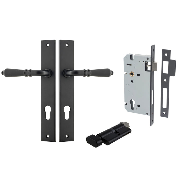 Iver Sarlat Lever Rectangular Backplate Entrance Kit with High Security Lock Matte Black 12700KENTR60KT - The Blue Space