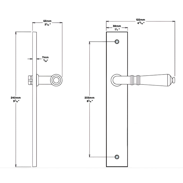 Line Drawing Iver Sarlat Lever Rectangular Backplate Passage Kit Matte Black 12700KPASS60 - The Blue Space