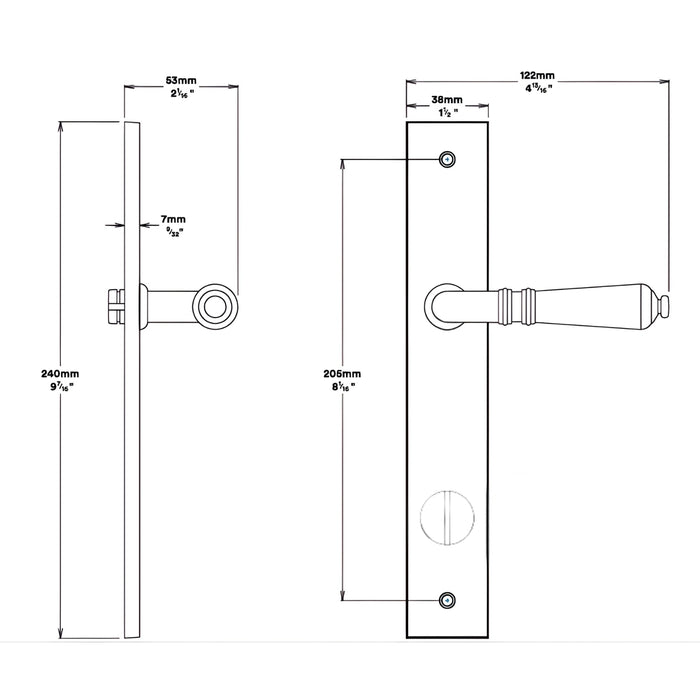 Line Drawing Iver Sarlat Lever Rectangular Backplate Privacy Kit with Privacy Turn Brushed Gold  16200KPRIV60 - The Blue Space
