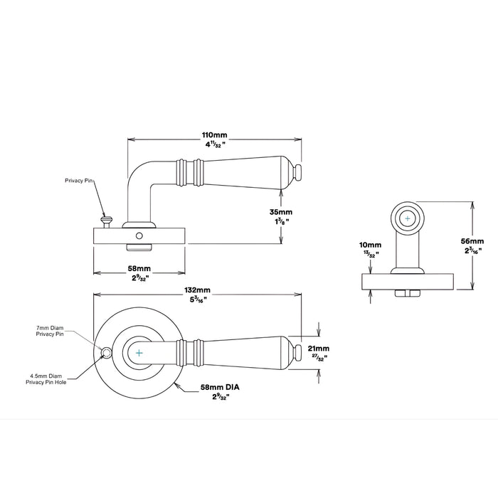 Line Drawing Iver Sarlat Lever Round Rose (Inbuilt Privacy) Brushed Gold PVD 16260KIBPRIV60 - The Blue Space