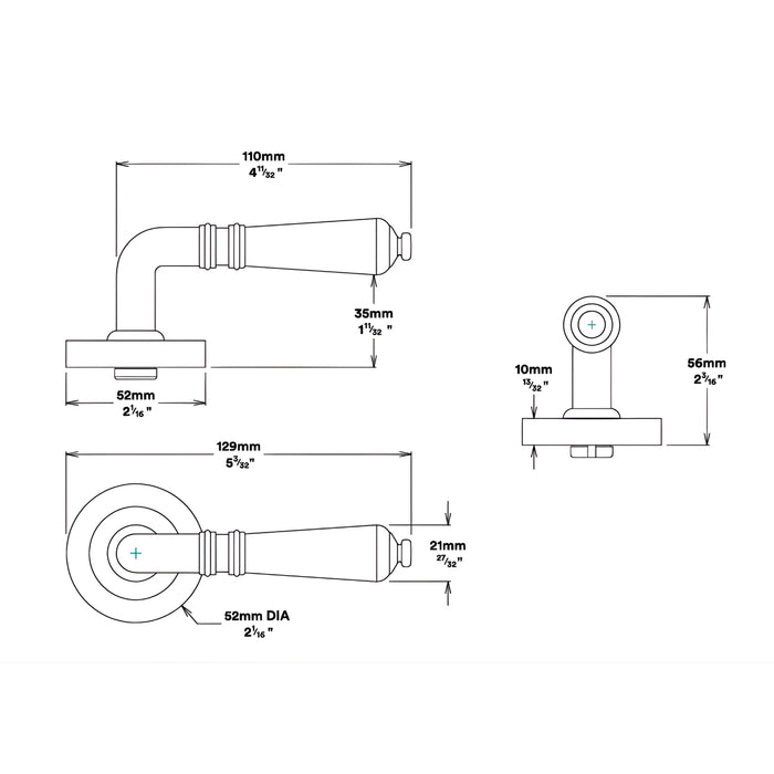 Line Drawing Iver Sarlat Lever Round Rose Passage Kit Signature Brass 9201KPASS60 - The Blue Space