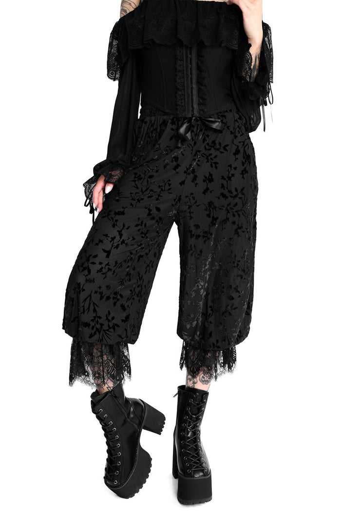 long velvet bloomers with lace hem