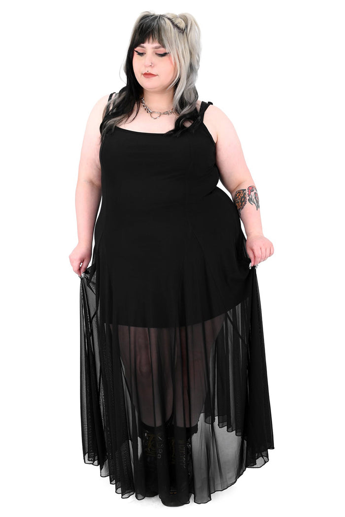 sheer mesh maxi gothic dress