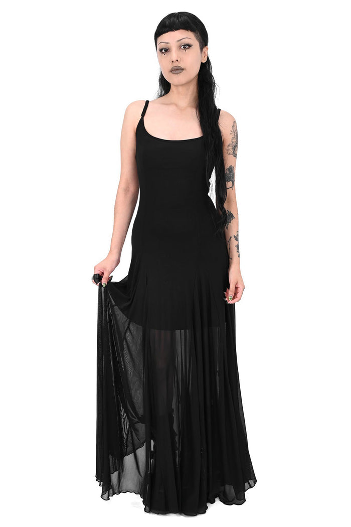 adjustable strap long black gown