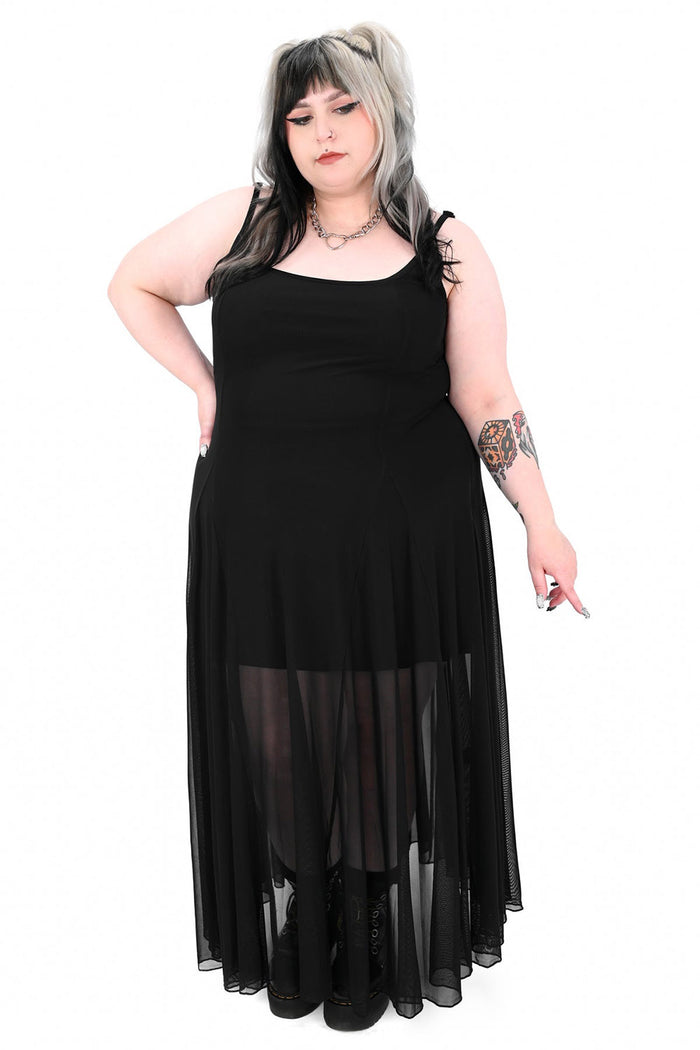 plus size gothic maxi gown with sheer details