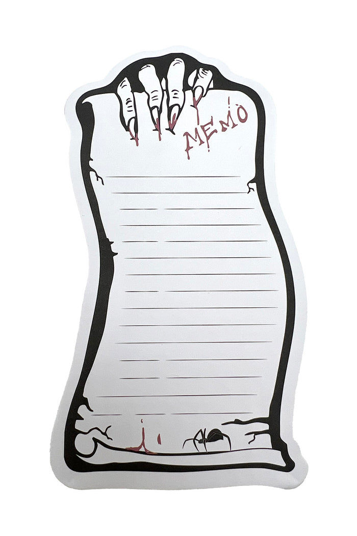 horror halloween sticky note pad shaped like a distressed scroll
