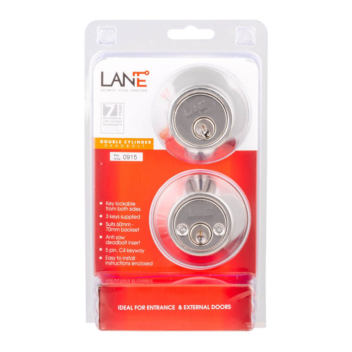 Set Lane Double Cylinder Deadbolt RD Polished Stainless Steel L957015 - The Blue Space