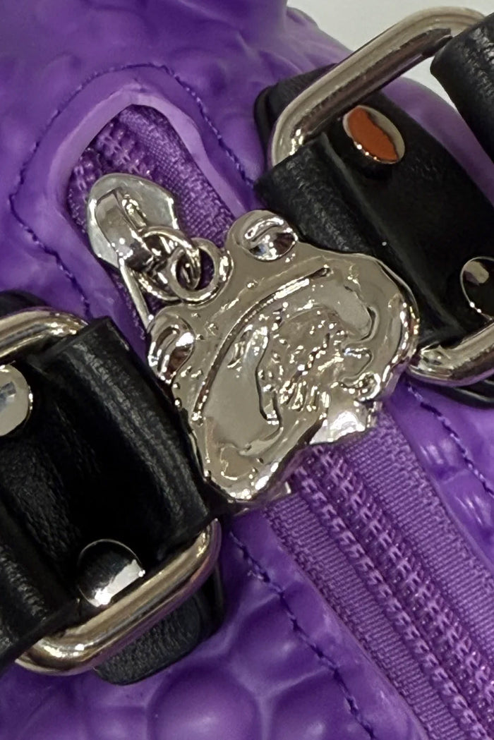 purple toad handbag with toad charm