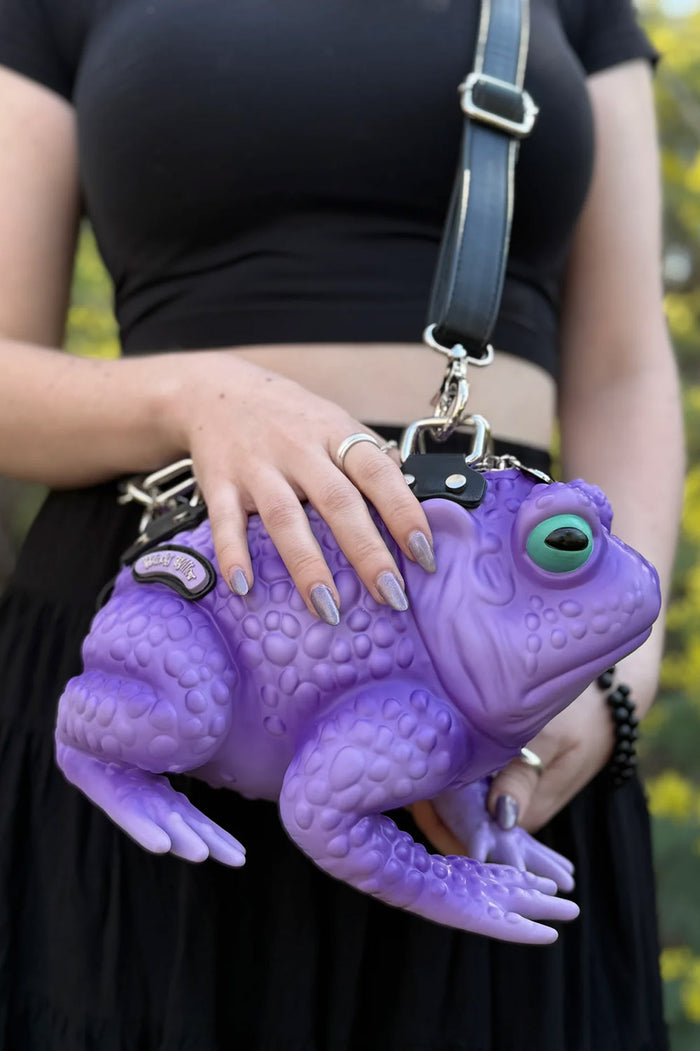 whimsical purple toad handbag