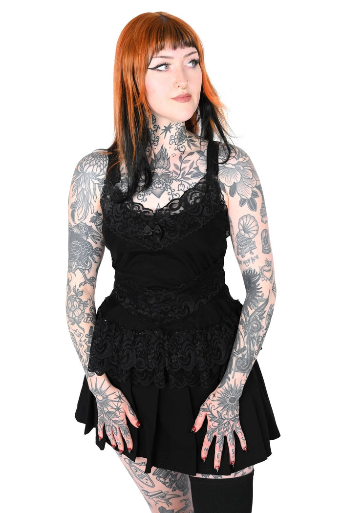 peplum lace black tank top