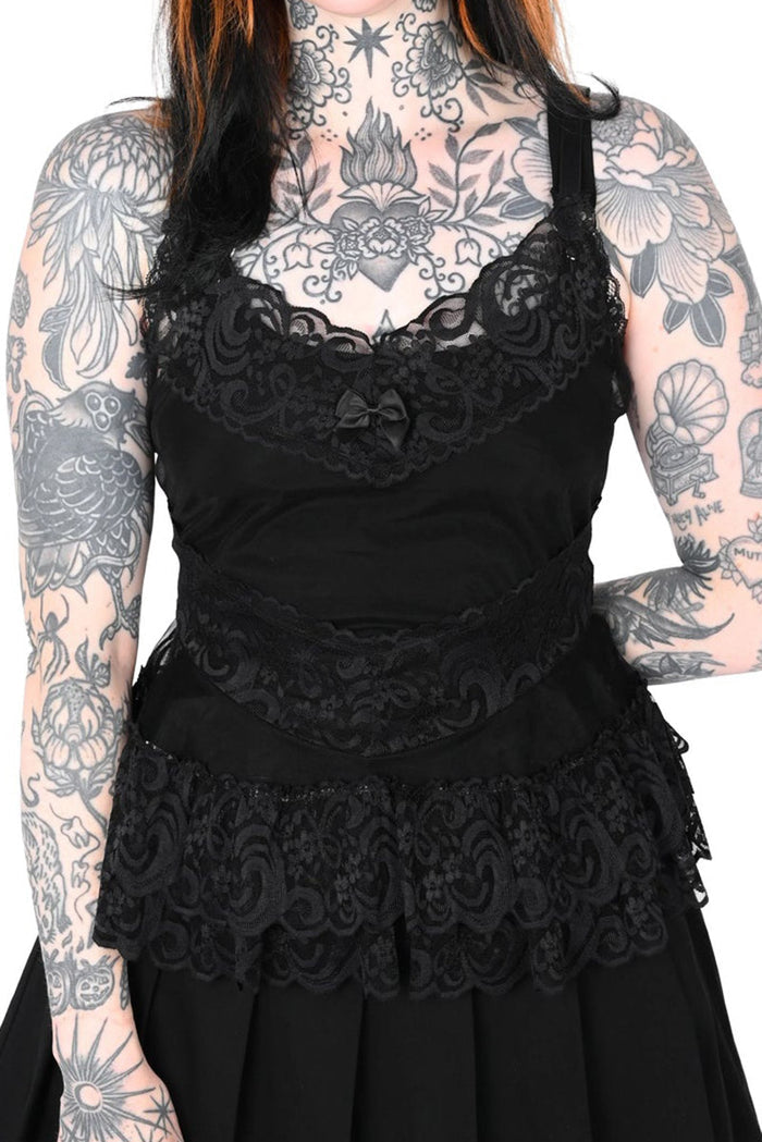 womens sheer lace black tank top