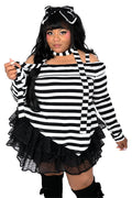 womens black and white striped asymmetric top with irregular hem