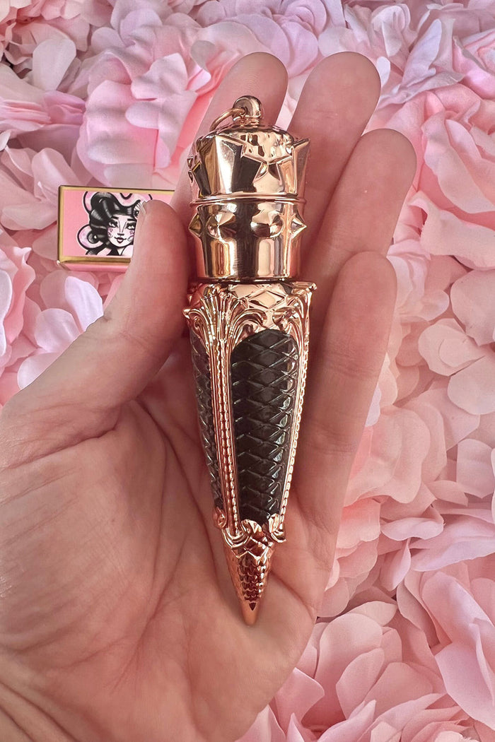 gothic black matte liquid lipstick in a mermaid inspired bottle