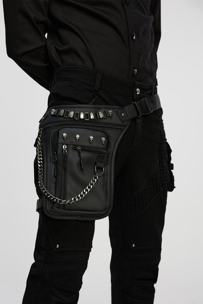 mens studded chain waist bag