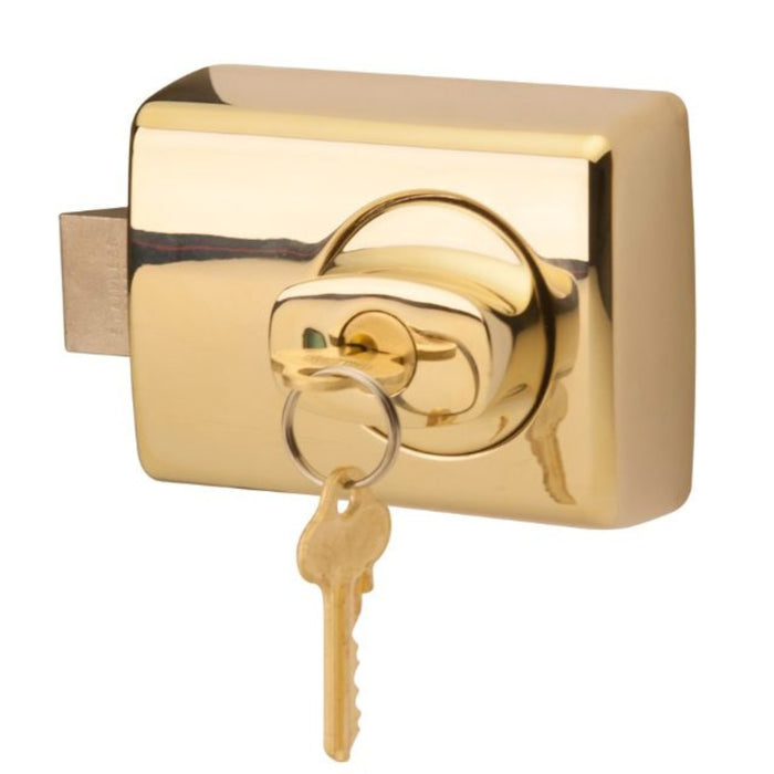 With Key Lockwood 001 Double Cylinder Deadlatch Knob with Open In Strike Everbrass 001-1K1EVB - The Blue Space