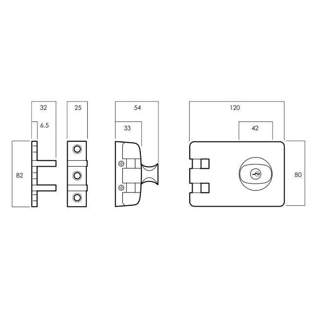 Line Drawing Lockwood 355 Double Cylinder Deadlock Chrome Plate 355-NCPDP - The Blue Space