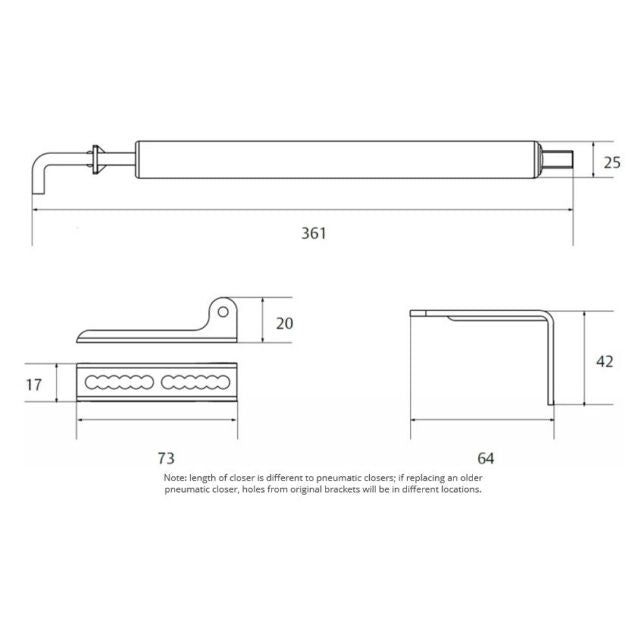Line Drawing Lockwood Hydraulic Screen Door Closer Black 404BLK - The Blue Space